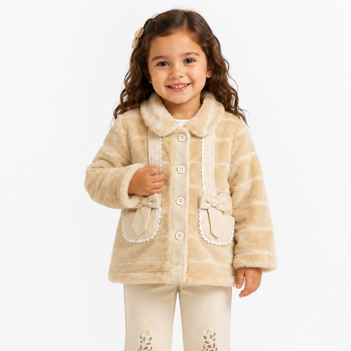 Beige Bow Pocket Fur Set 🎀