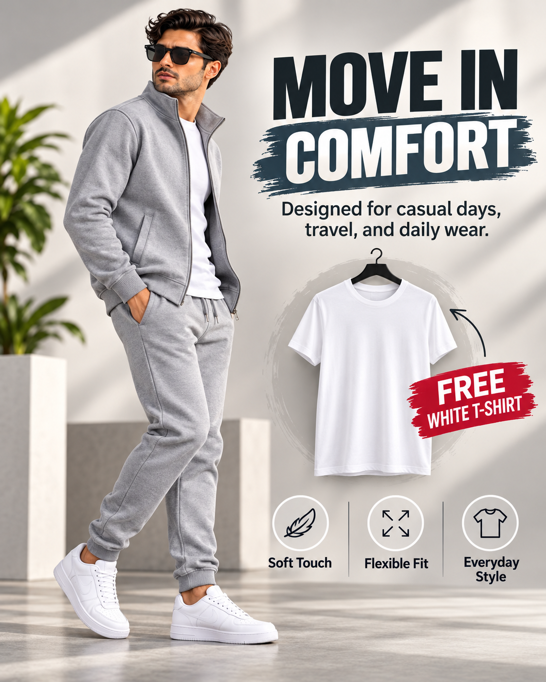 UrbanFleece Proβ’ β Men's Premium Grey Fleece Zipper + FREE White T-Shirt (2)track suit