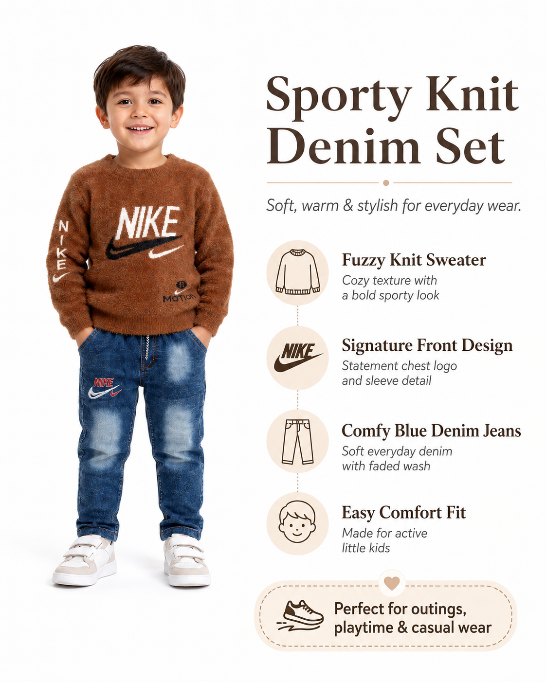 🧸 Sporty Knit Denim Set
