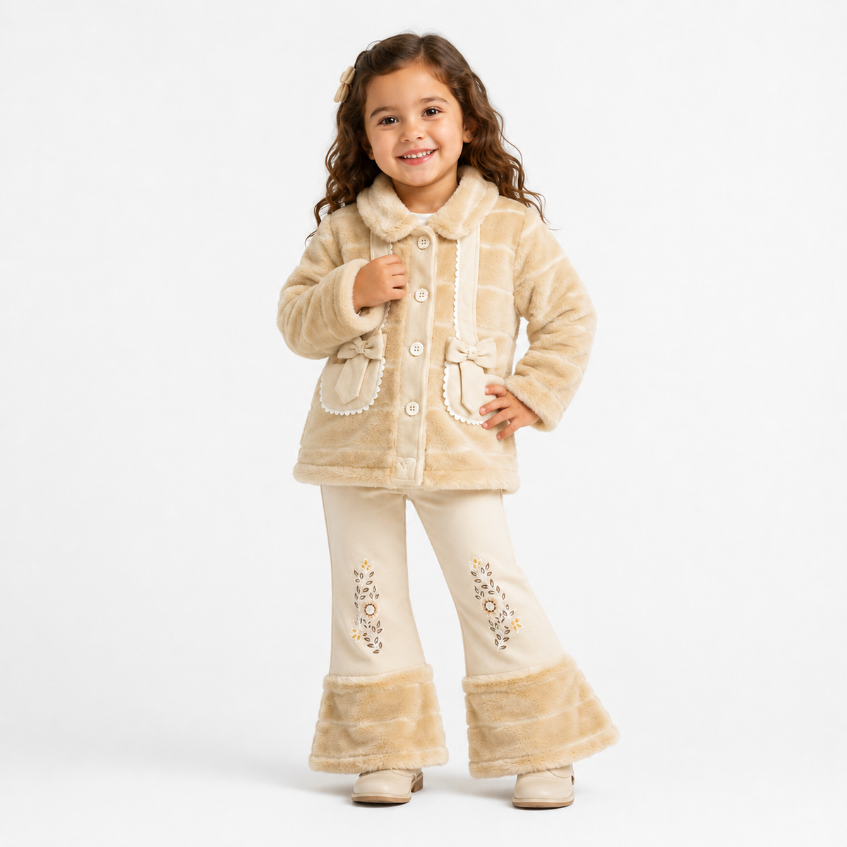 Beige Bow Pocket Fur Set 🎀