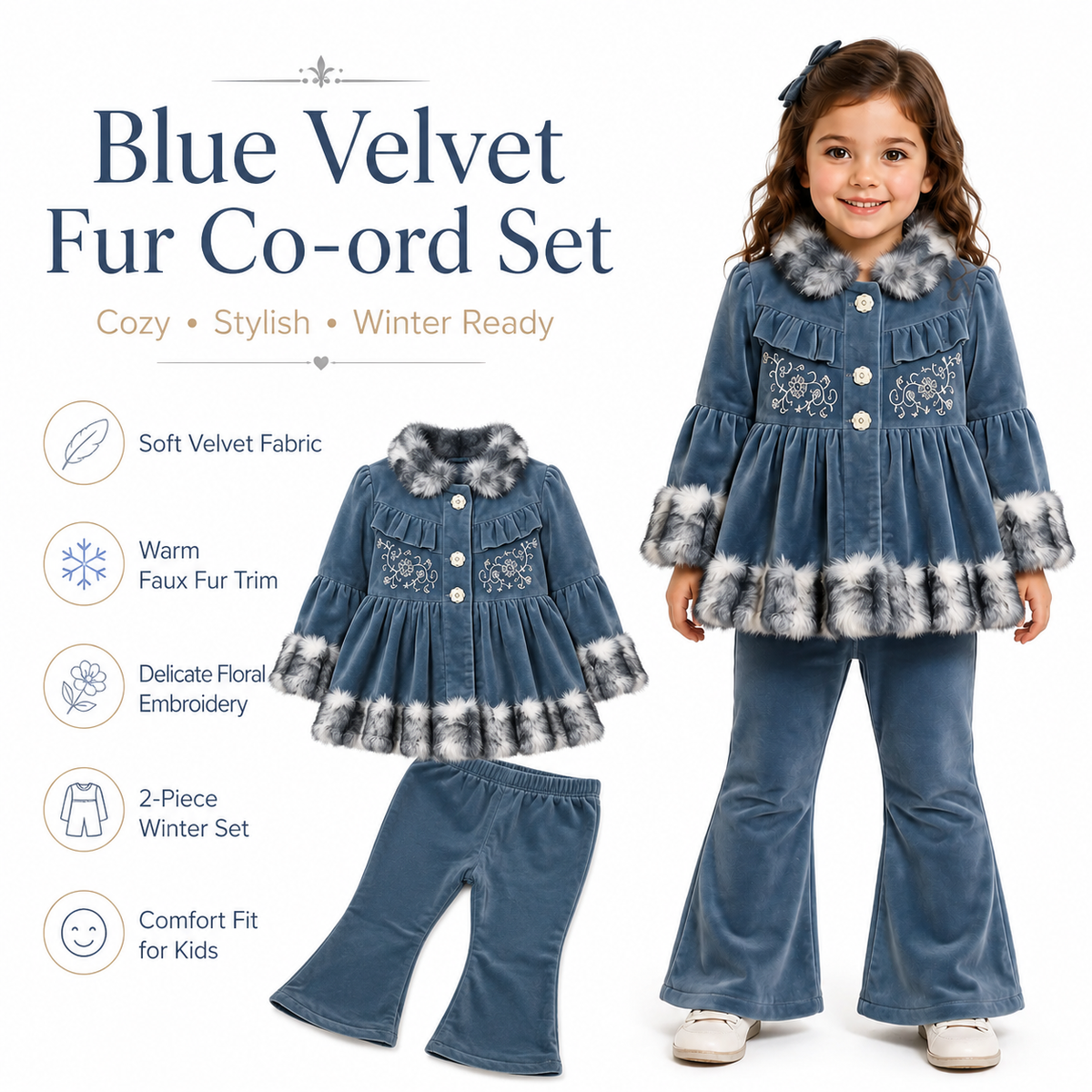 Blue Velvet Luxe Fur Co-ord Set 💙