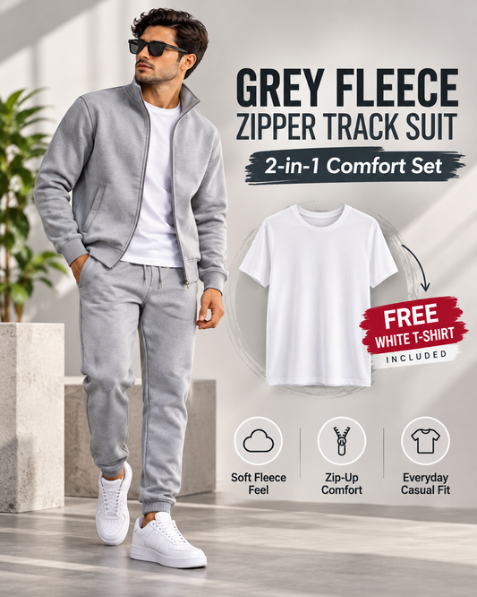 UrbanFleece Pro™ – Men's Premium Grey Fleece Zipper + FREE White T-Shirt  (2)track suit