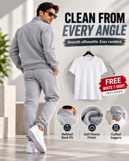 UrbanFleece Pro™ – Men's Premium Grey Fleece Zipper + FREE White T-Shirt  (2)track suit
