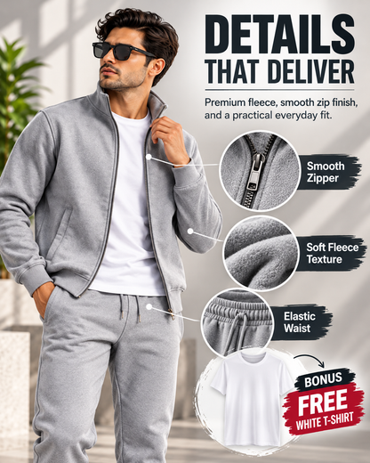 UrbanFleece Pro™ – Men's Premium Grey Fleece Zipper + FREE White T-Shirt  (2)track suit