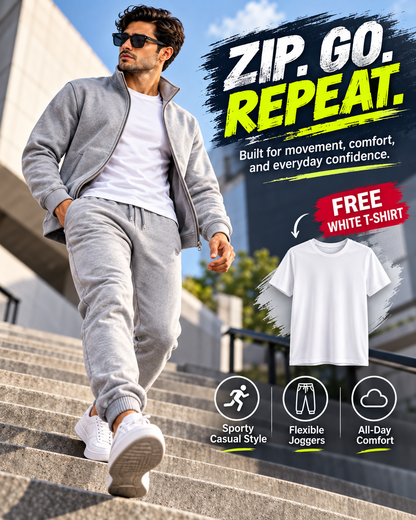 UrbanFleece Pro™ – Men's Premium Grey Fleece Zipper + FREE White T-Shirt  (2)track suit
