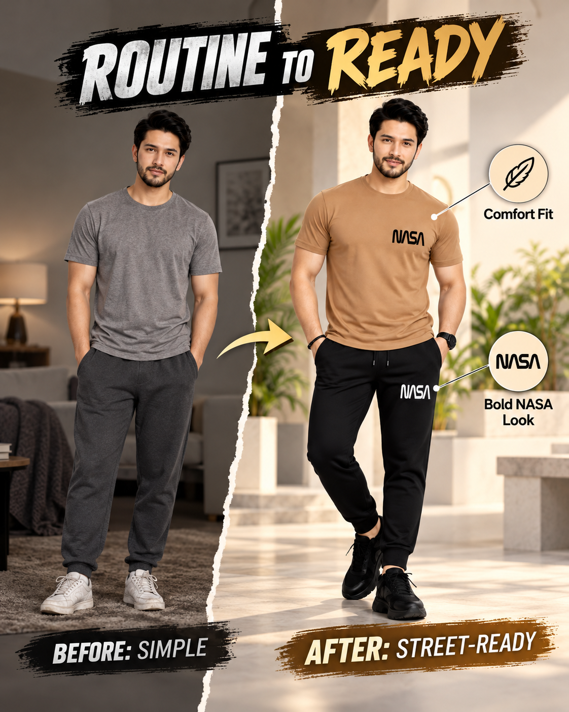 NASA UrbanFlex | Men's Brown T-Shirt & Black Joggers Set    (3)tracksuit