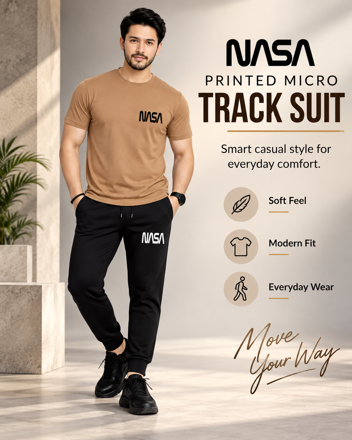 NASA UrbanFlex | Men's Brown T-Shirt & Black Joggers Set    (3)tracksuit