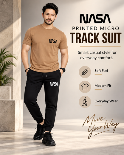 NASA UrbanFlex | Men's Brown T-Shirt & Black Joggers Set    (3)tracksuit