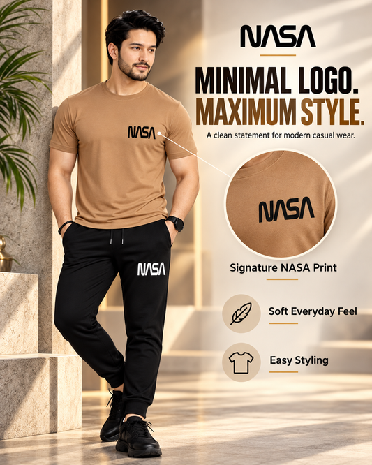 NASA UrbanFlex | Men's Brown T-Shirt & Black Joggers Set    (3)tracksuit