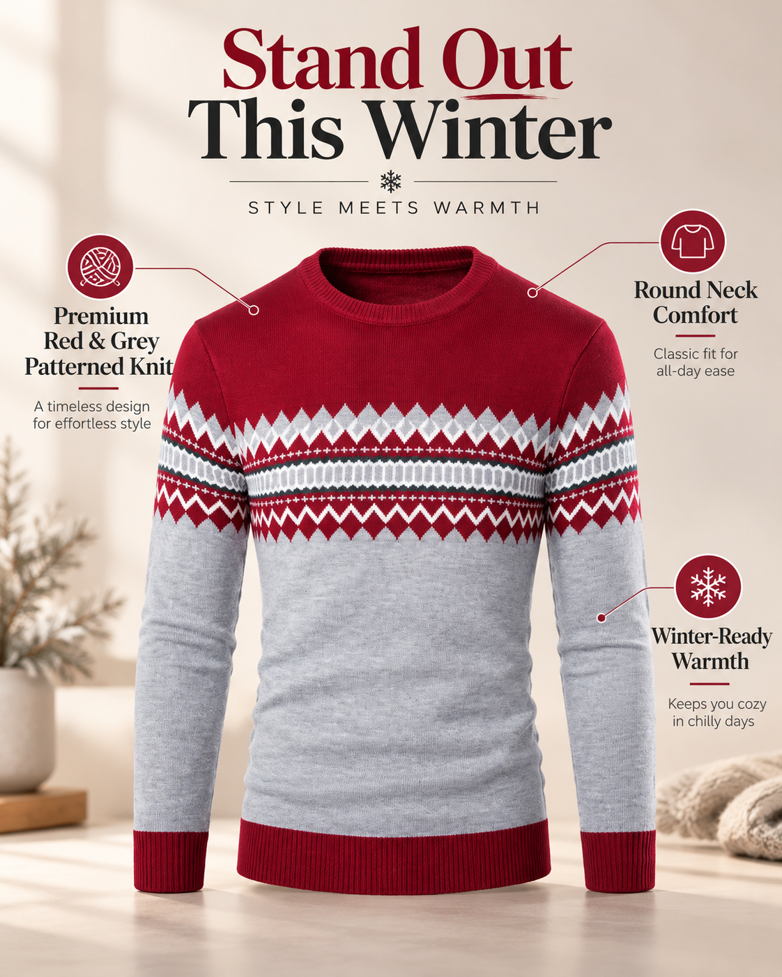 NordicVibe™ Premium Geometric Knit Winter             16 Sweater