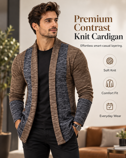 UrbanDrape™ Premium Contrast Knit Open-Front Cardigan     17 Sweater