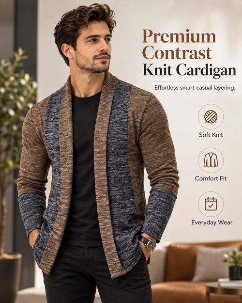 UrbanDrape™ Premium Contrast Knit Open-Front Cardigan     17 Sweater