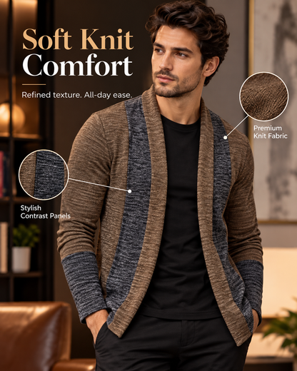 UrbanDrape™ Premium Contrast Knit Open-Front Cardigan     17 Sweater
