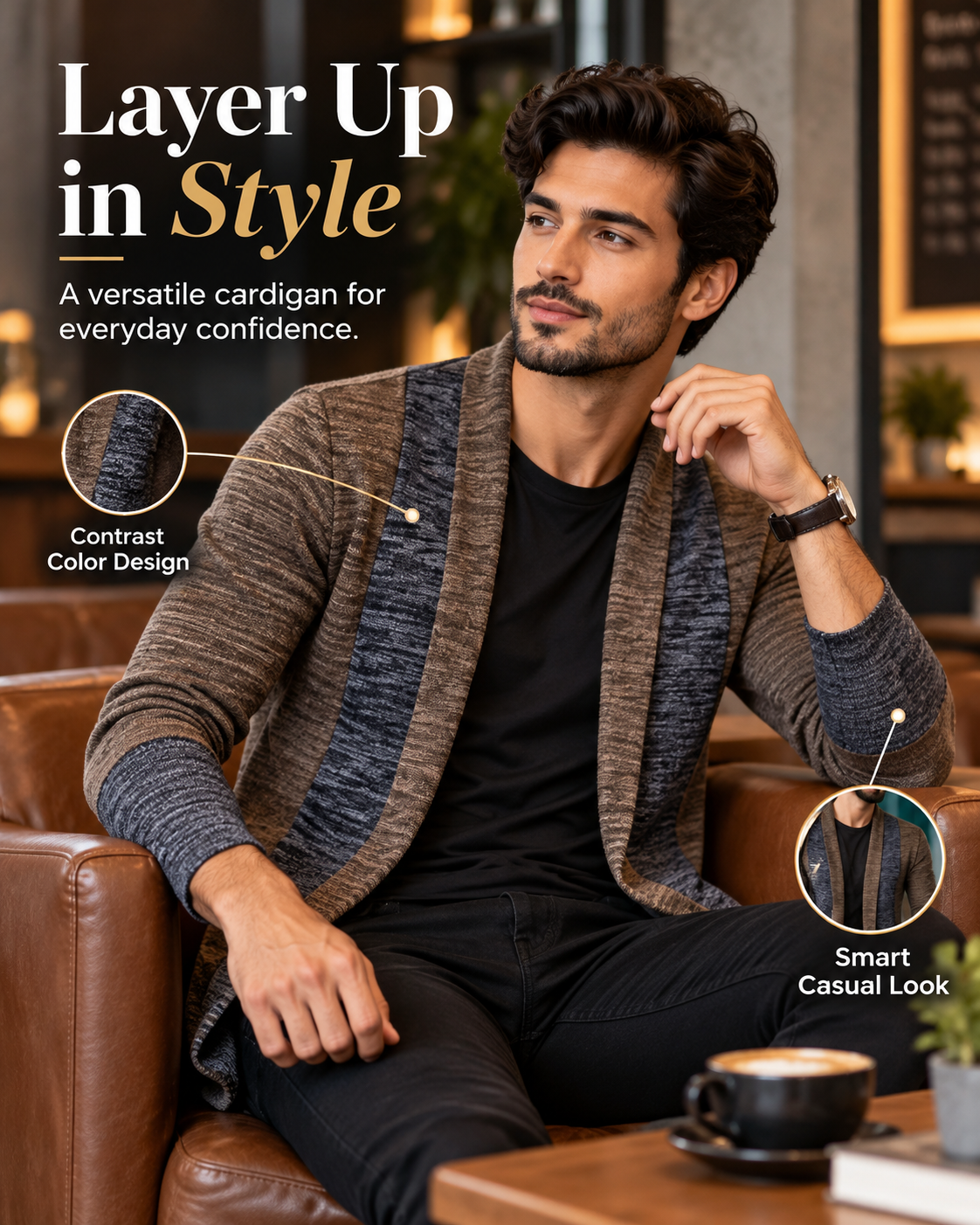 UrbanDrape™ Premium Contrast Knit Open-Front Cardigan     17 Sweater