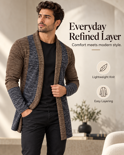UrbanDrape™ Premium Contrast Knit Open-Front Cardigan     17 Sweater