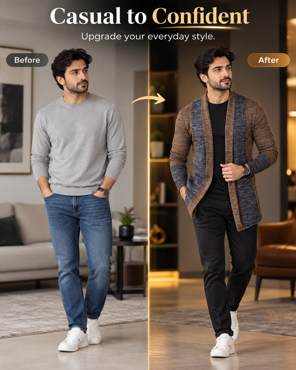 UrbanDrape™ Premium Contrast Knit Open-Front Cardigan     17 Sweater