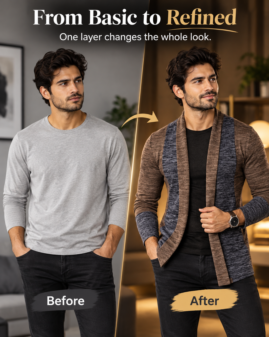 UrbanDrape™ Premium Contrast Knit Open-Front Cardigan     17 Sweater