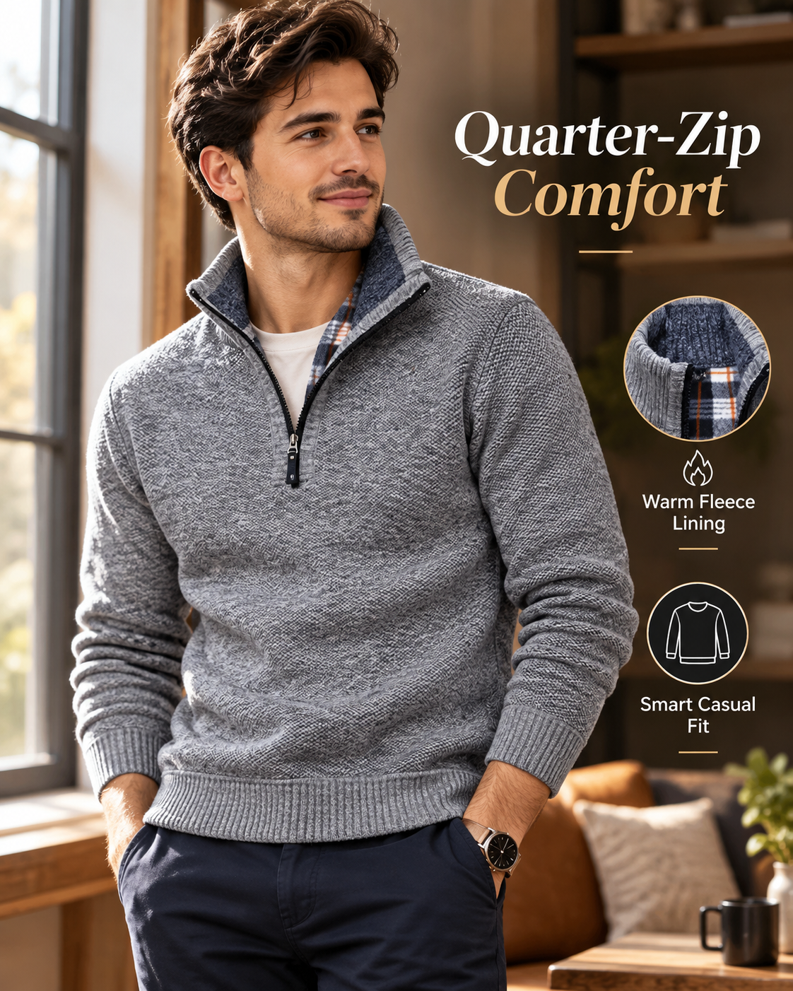 NordicWarm™ Premium Fleece-Lined Quarter-Zip             23 Sweater