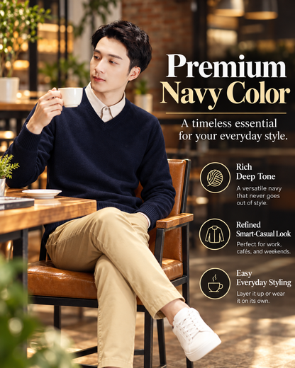 Men’s Premium Navy Blue V-Neck Slim Fit Knitted          28 Sweater