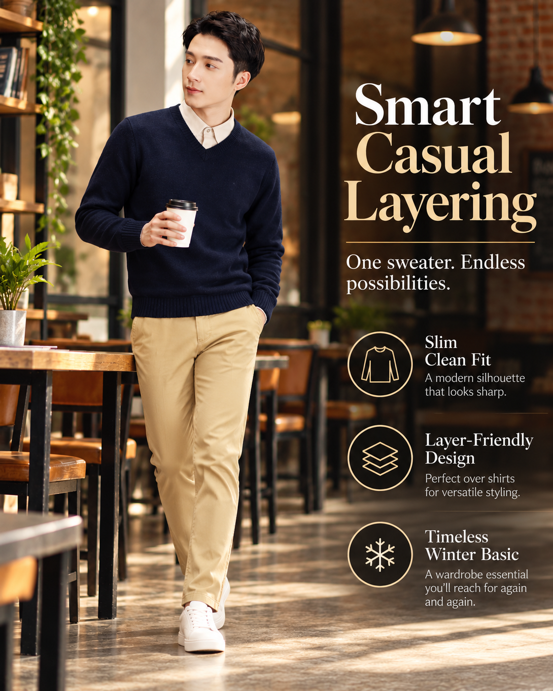 Men’s Premium Navy Blue V-Neck Slim Fit Knitted          28 Sweater