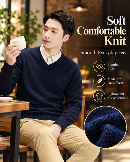 Men’s Premium Navy Blue V-Neck Slim Fit Knitted          28 Sweater