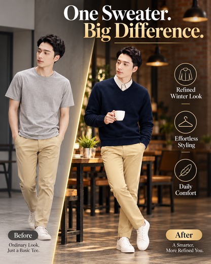 Men’s Premium Navy Blue V-Neck Slim Fit Knitted          28 Sweater