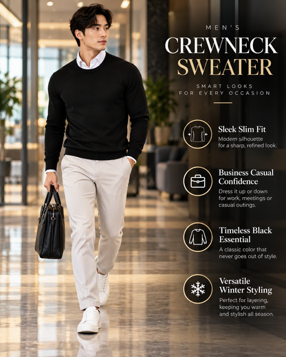 Men’s Premium Jet Black Crew Neck Knitted         31  Sweater