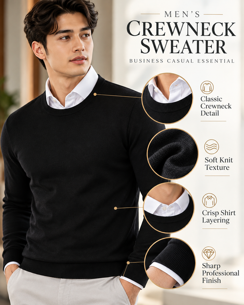 Men’s Premium Jet Black Crew Neck Knitted         31  Sweater