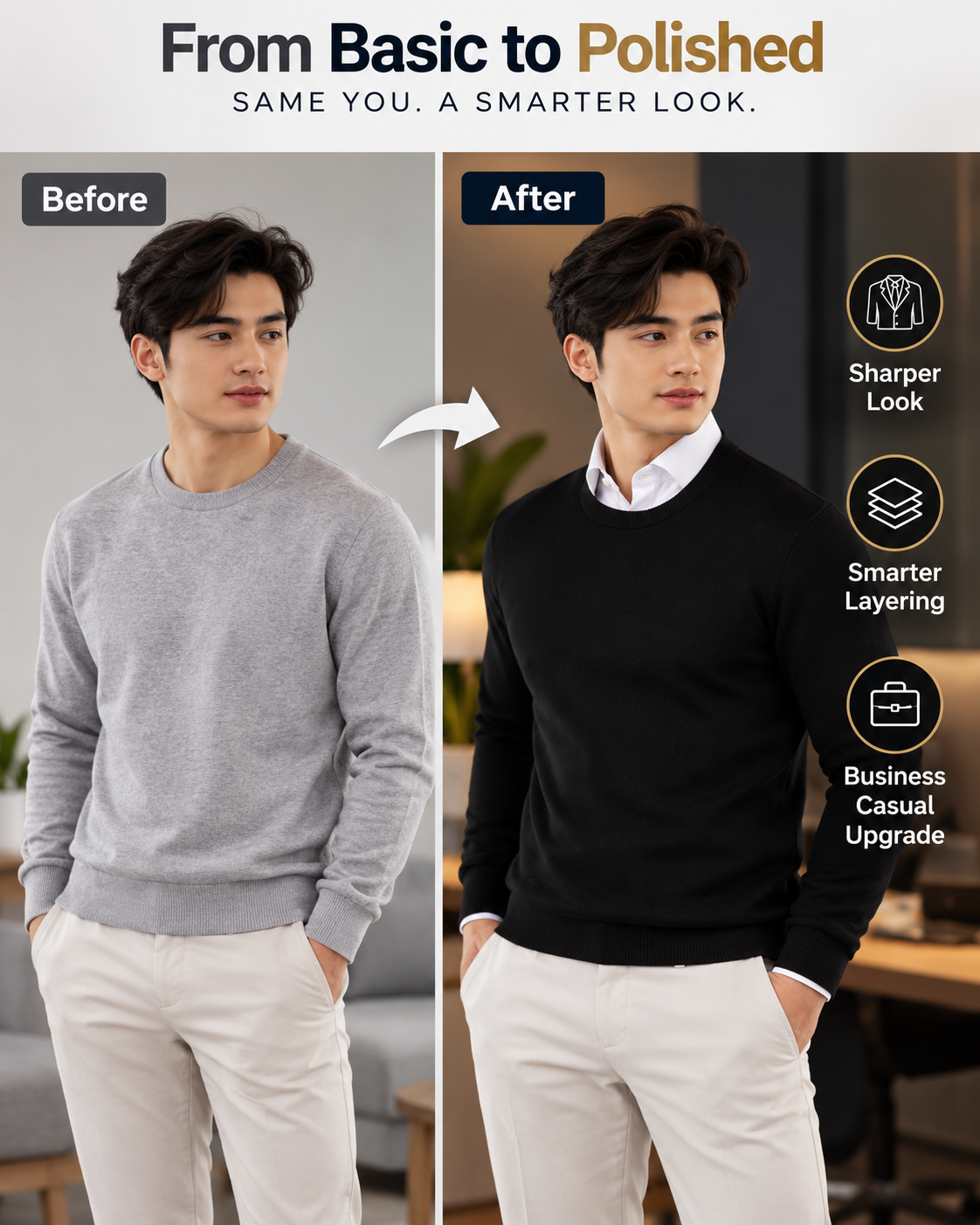 Men’s Premium Jet Black Crew Neck Knitted         31  Sweater