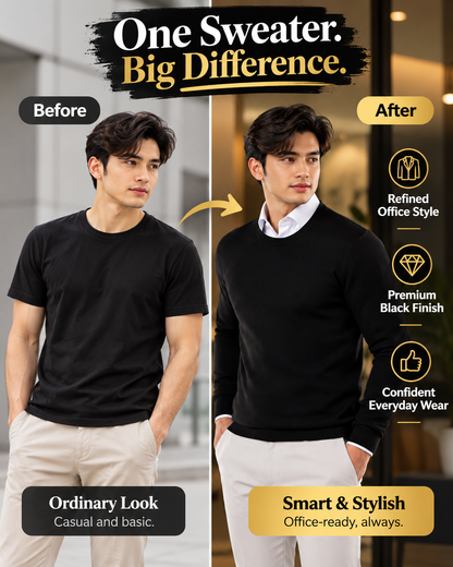 Men’s Premium Jet Black Crew Neck Knitted         31  Sweater