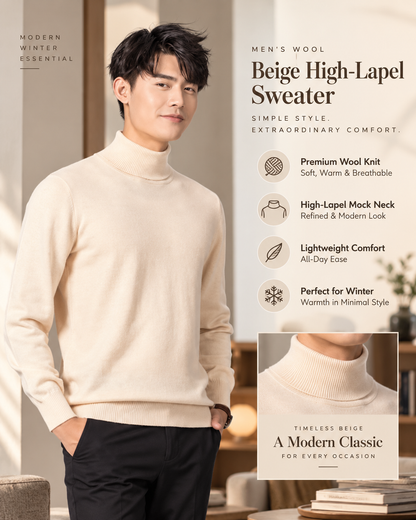 Men’s Premium Cream Beige Turtleneck Knitted            32 Sweater