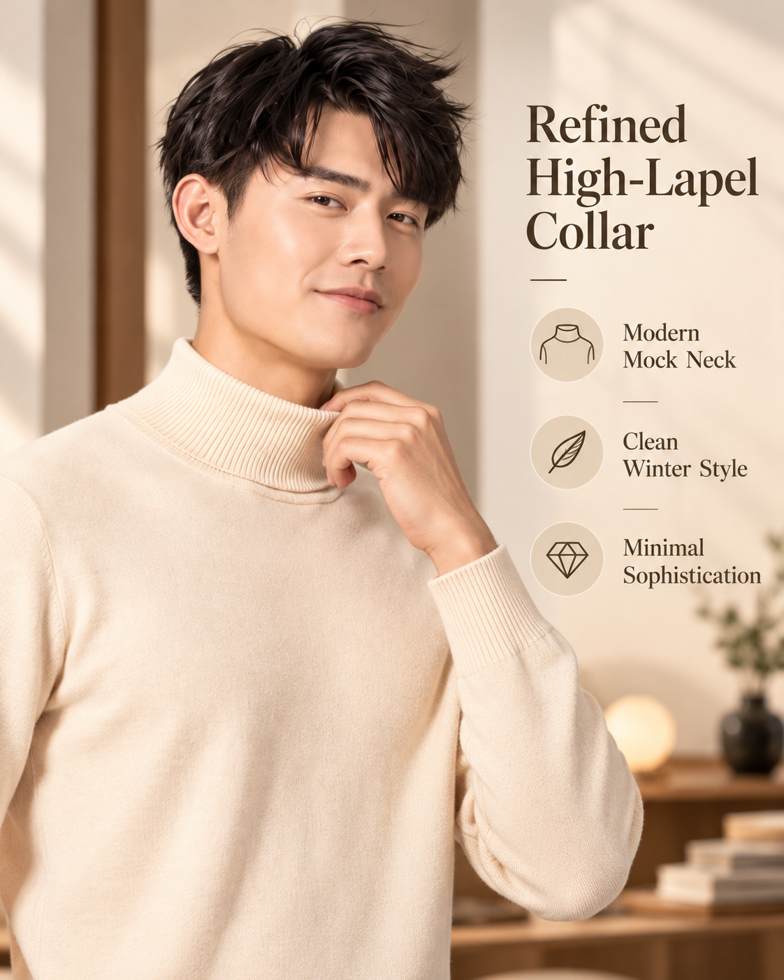 Men’s Premium Cream Beige Turtleneck Knitted            32 Sweater