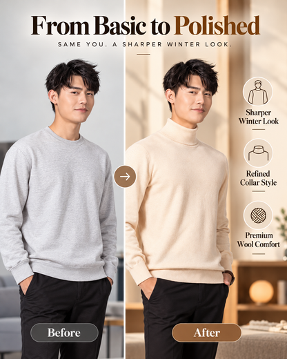 Men’s Premium Cream Beige Turtleneck Knitted            32 Sweater