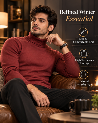 Men’s Premium Burgundy Red Turtleneck Knitted                33 Sweater