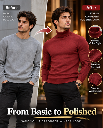 Men’s Premium Burgundy Red Turtleneck Knitted                33 Sweater