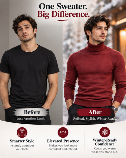 Men’s Premium Burgundy Red Turtleneck Knitted                33 Sweater