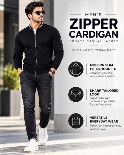 Men’s Premium Jet Black Full-Zip Knitted       36 Sweater