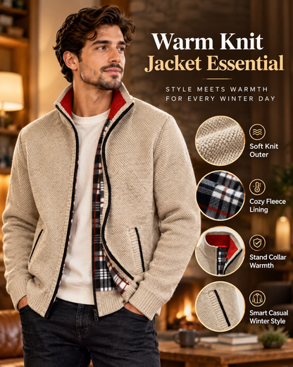 Men’s Premium Beige Fleece-Lined Knitted            29 Sweater