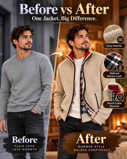Men’s Premium Beige Fleece-Lined Knitted            29 Sweater