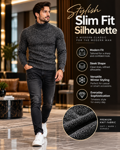 Men’s Premium Charcoal Grey Slim Fit Turtleneck           30 Sweater