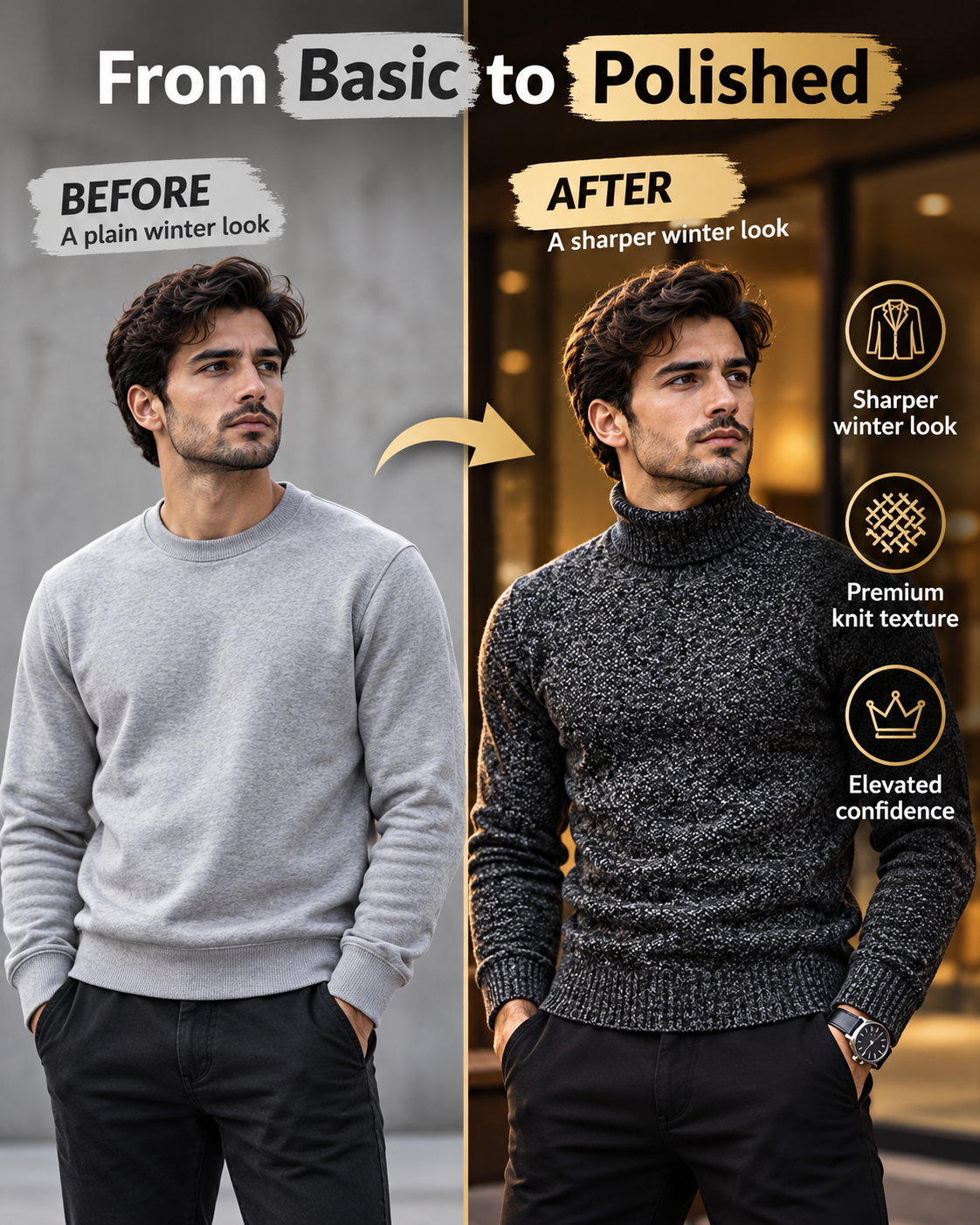 Men’s Premium Charcoal Grey Slim Fit Turtleneck           30 Sweater