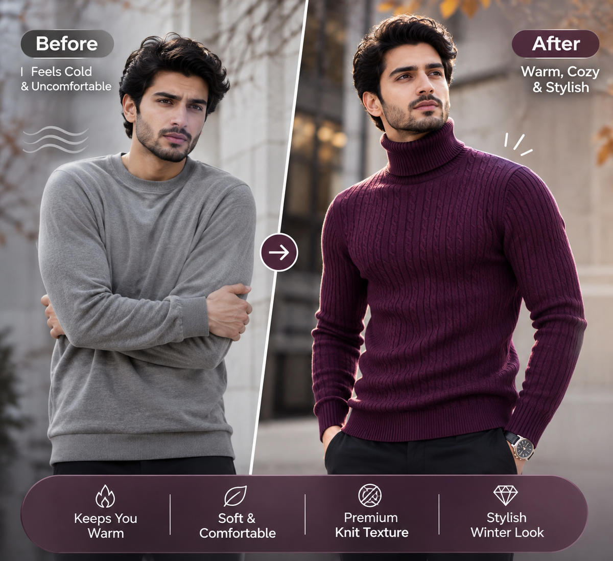 RoyalVogue™ Premium Cable Knit Turtleneck           14  Sweater